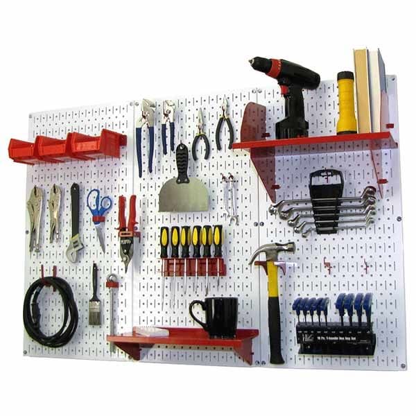 4' Metal Pegboard Standard Tool Storage Kit - White Toolboard & Red Accessories - Image 2