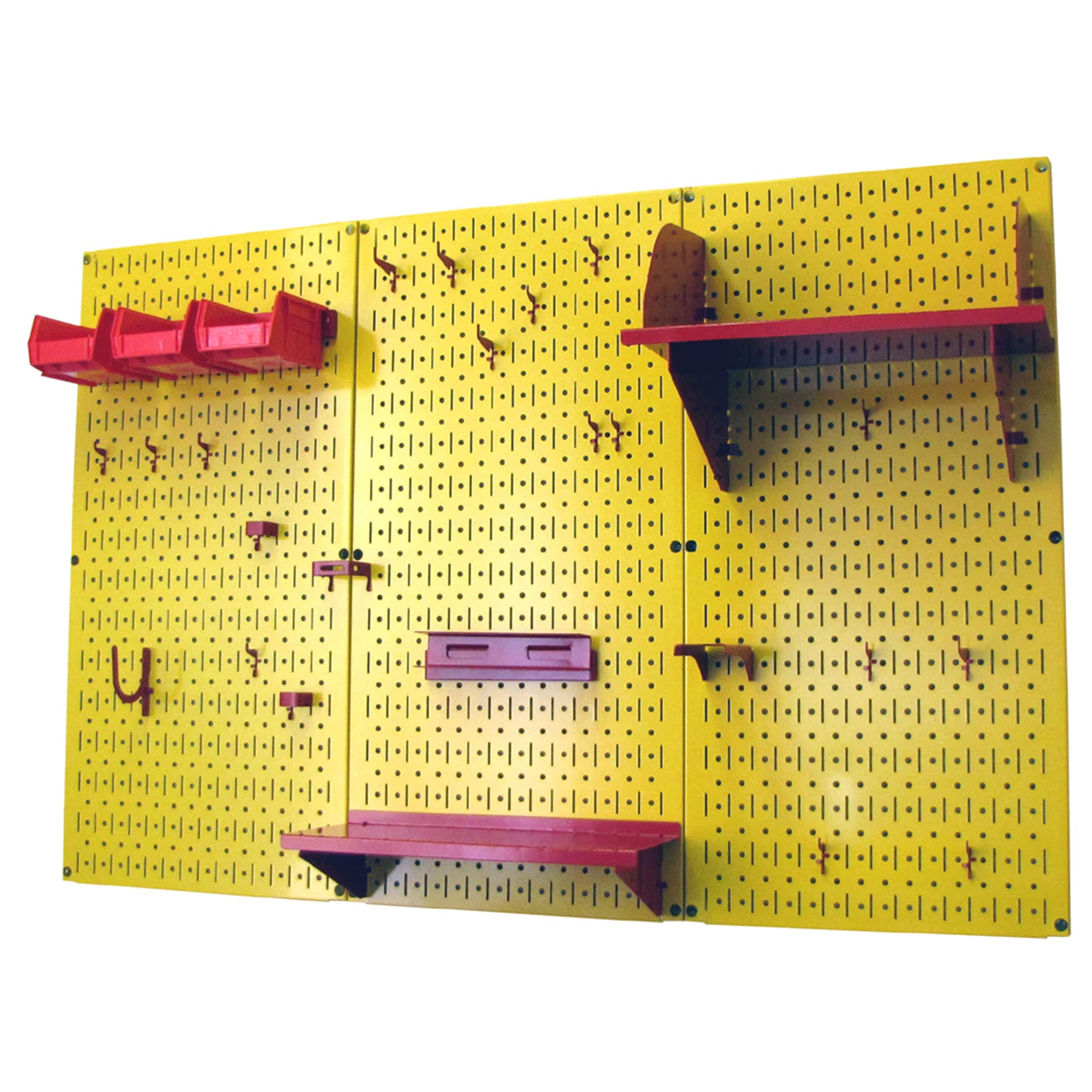 4' Metal Pegboard Standard Tool Storage Kit - Yellow Toolboard & Red Accessories
