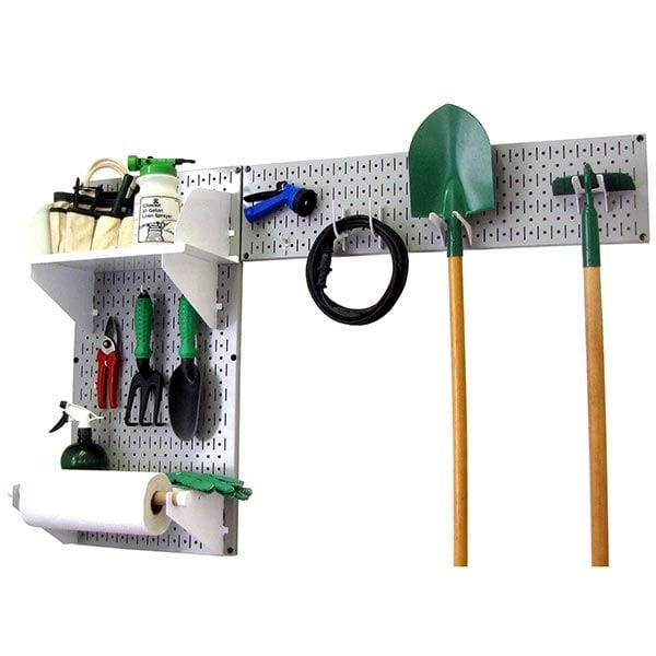 Pegboard Garden Tool Board Organizer with Gray Pegboard and White Accessories - Image 2