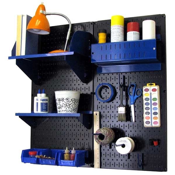 Pegboard Hobby Craft Pegboard Organizer Storage Kit with Black Pegboard and Blue Accessories - Image 2