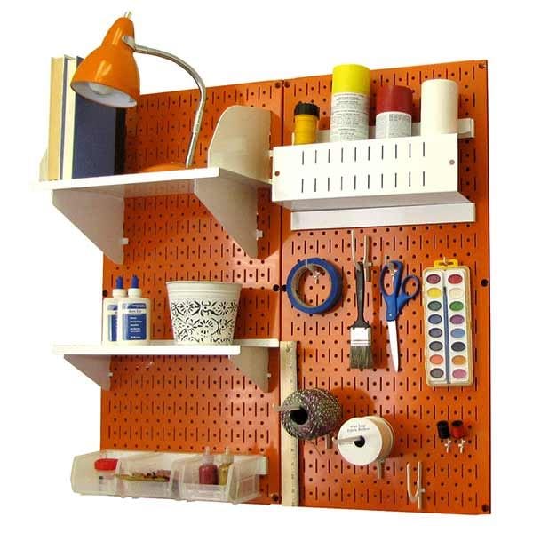 Pegboard Hobby Craft Pegboard Organizer Storage Kit with Orange Pegboard and White Accessories - Image 2