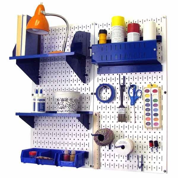 Pegboard Hobby Craft Pegboard Organizer Storage Kit with White Pegboard and Blue Accessories - Image 2