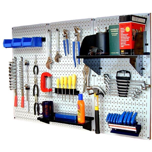 Steel Pegboard Standard Workbench Kit - White with Black Accessories - 4' Coverage