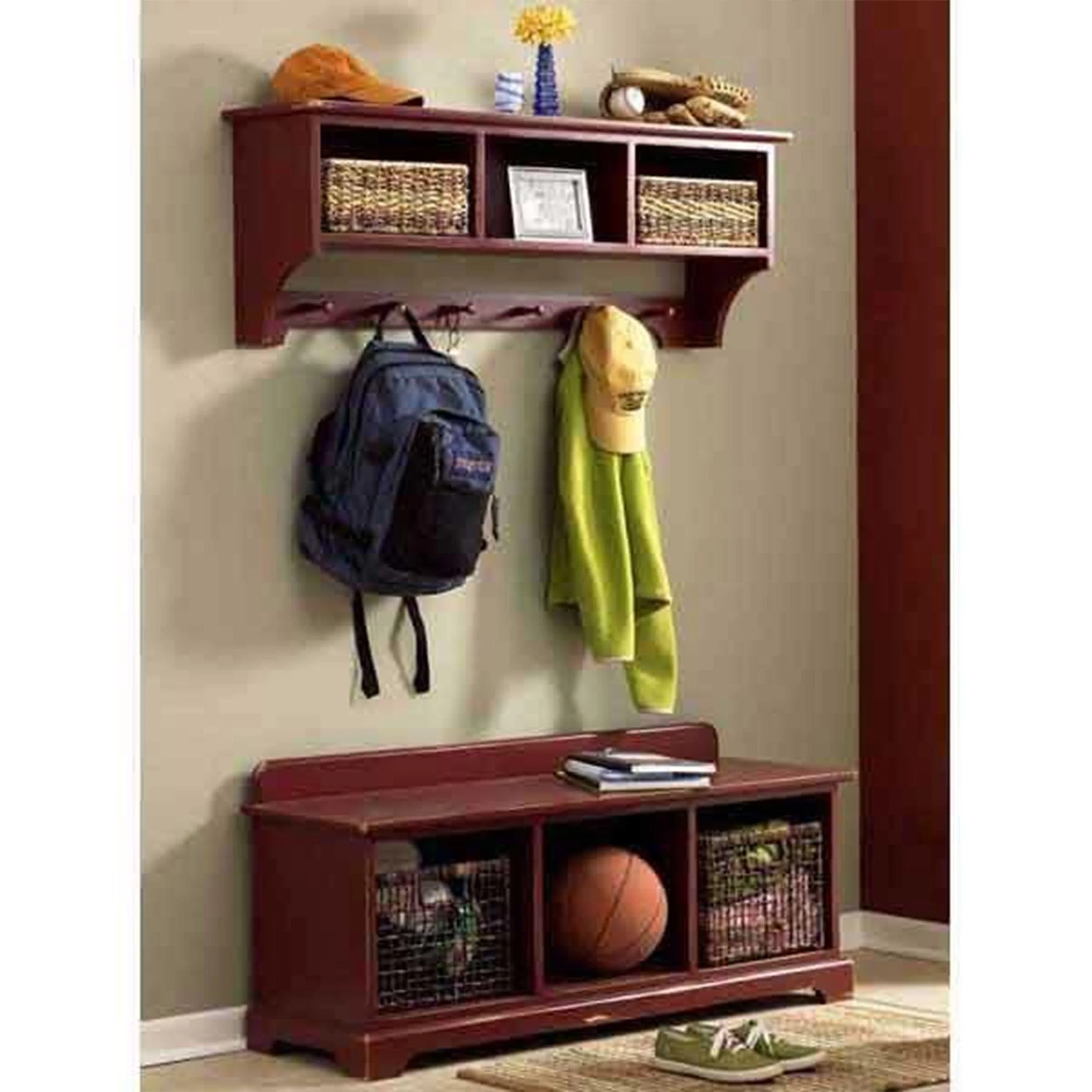 Downloadable Woodworking Project Plan to Build Entry-Area Storage Bench & Wall Shelf