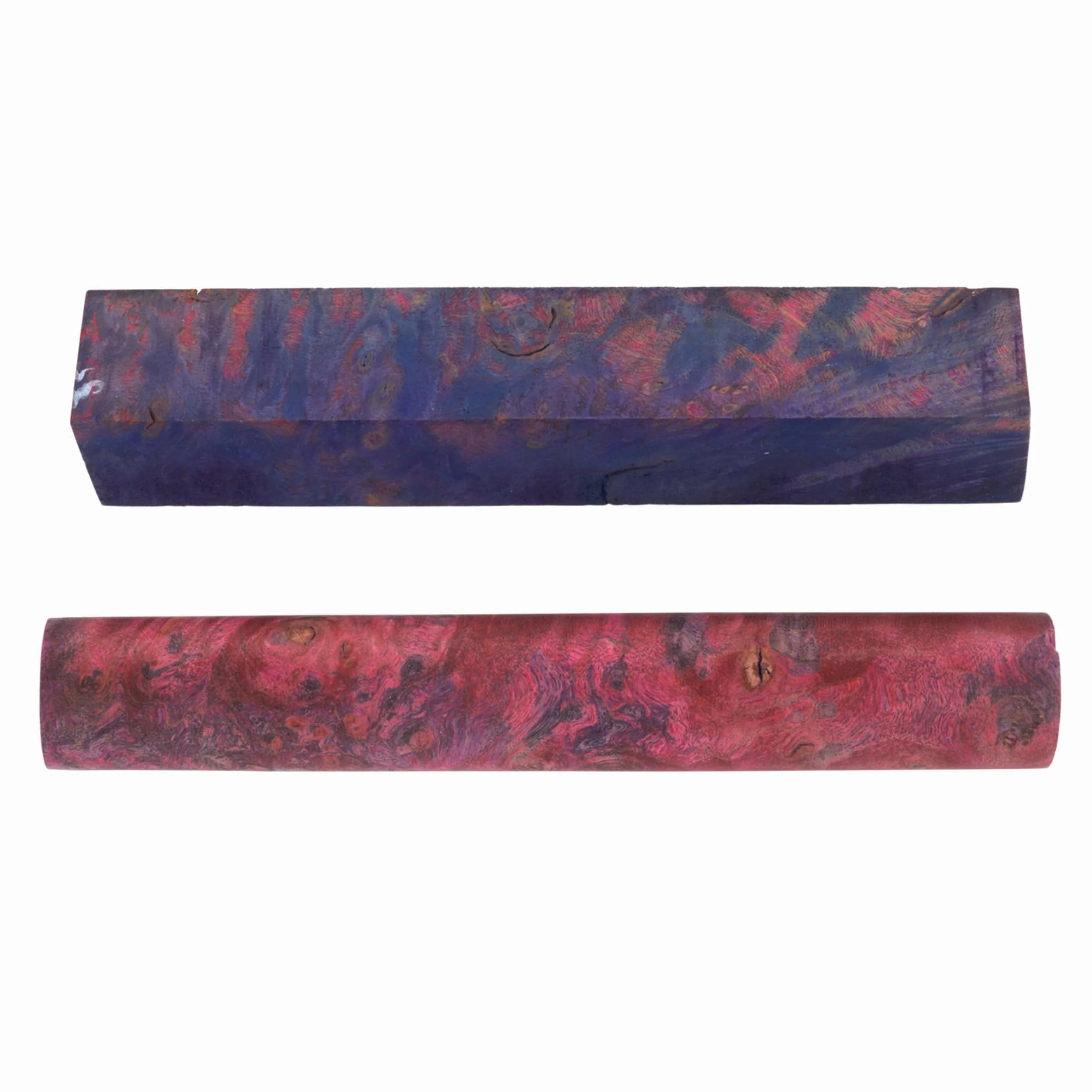 Stabilized & Double Dyed Maple Burl Pen Blank - 3/4" x 3/4" x 5" - Image 2