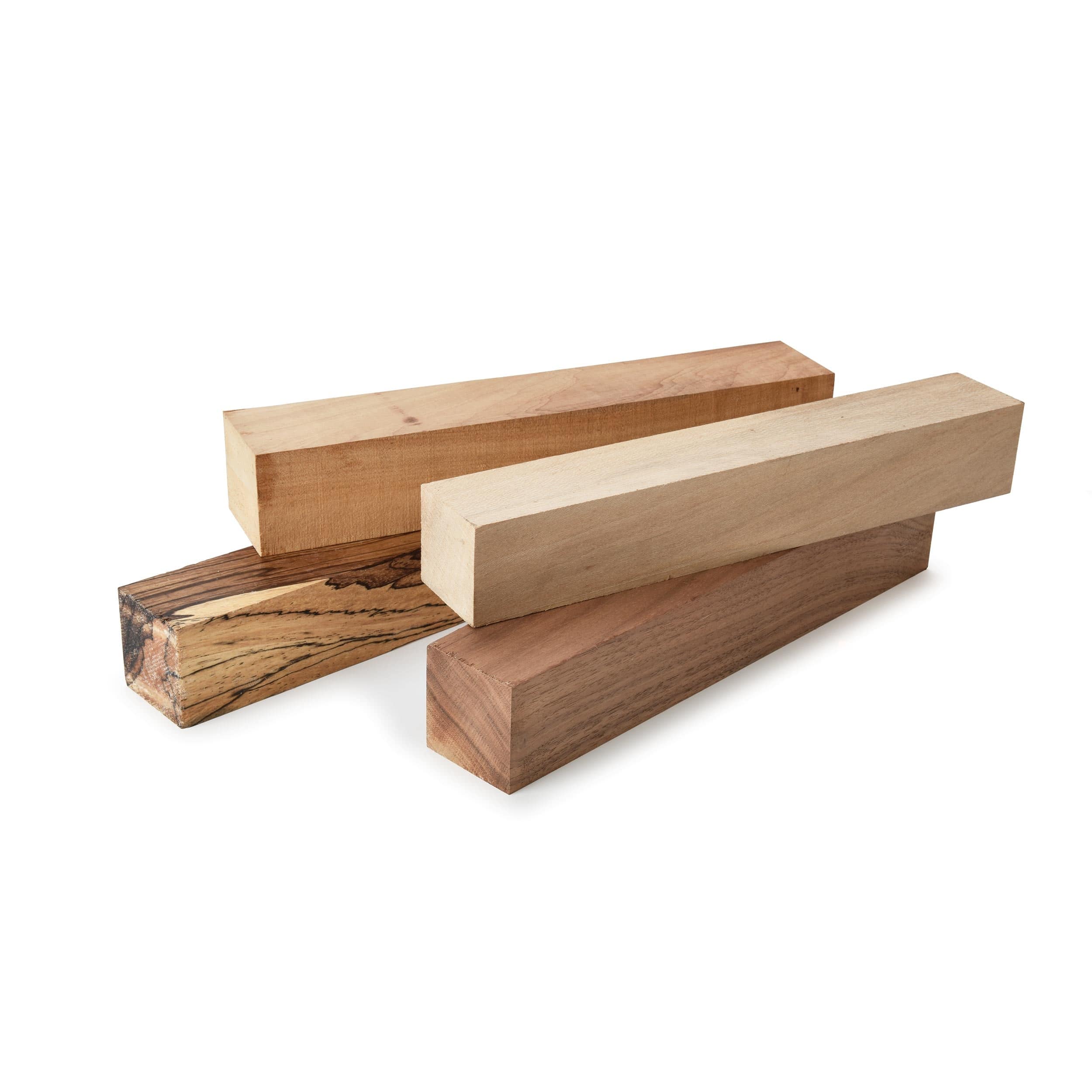 Wood Turner's Pack - 2" x 2" x 12" - Sycamore, Maple, Zebrawood and Walnut - 4 Piece