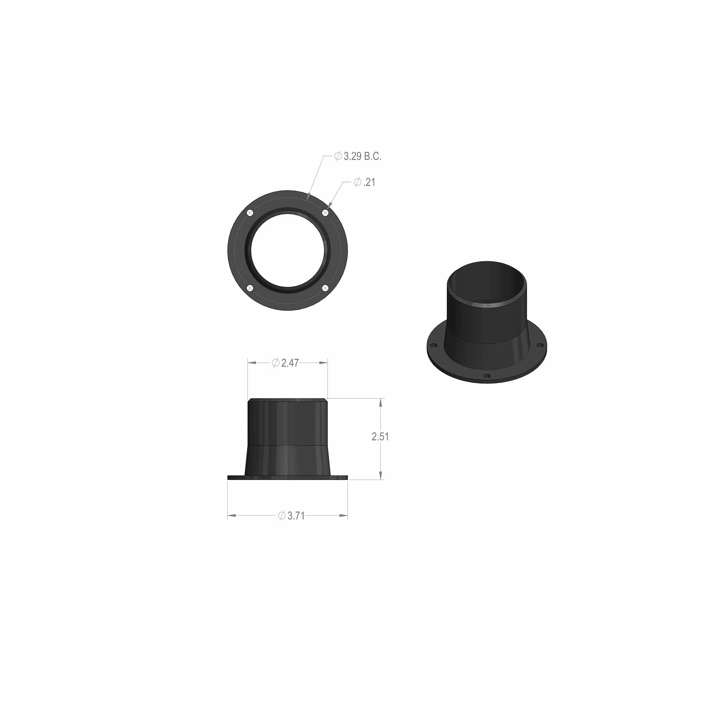ABS Flanged Inlet Dust Collection Fitting - 2-1/2" Diameter - Image 2